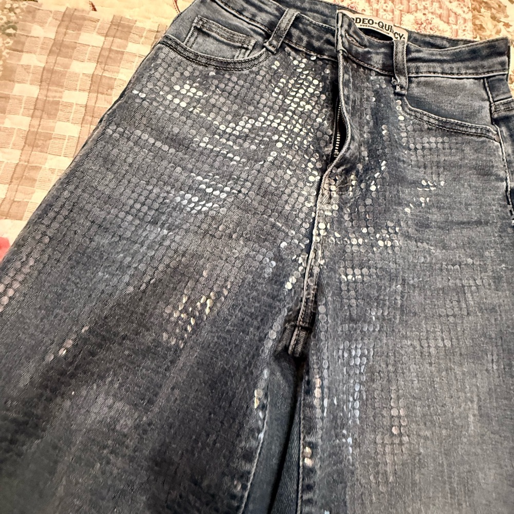 Sequined Dark Blue Denim Jeans